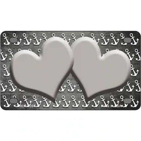 Gray White Anchor Hearts Oil Rubbed Metal Novelty License Plate 4" x 2.2" (MLP)