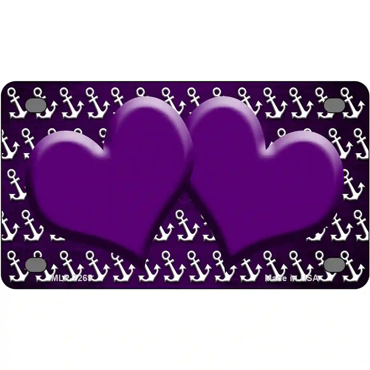 Purple White Anchor Hearts Oil Rubbed Metal Novelty License Plate 4" x 2.2" (MLP)