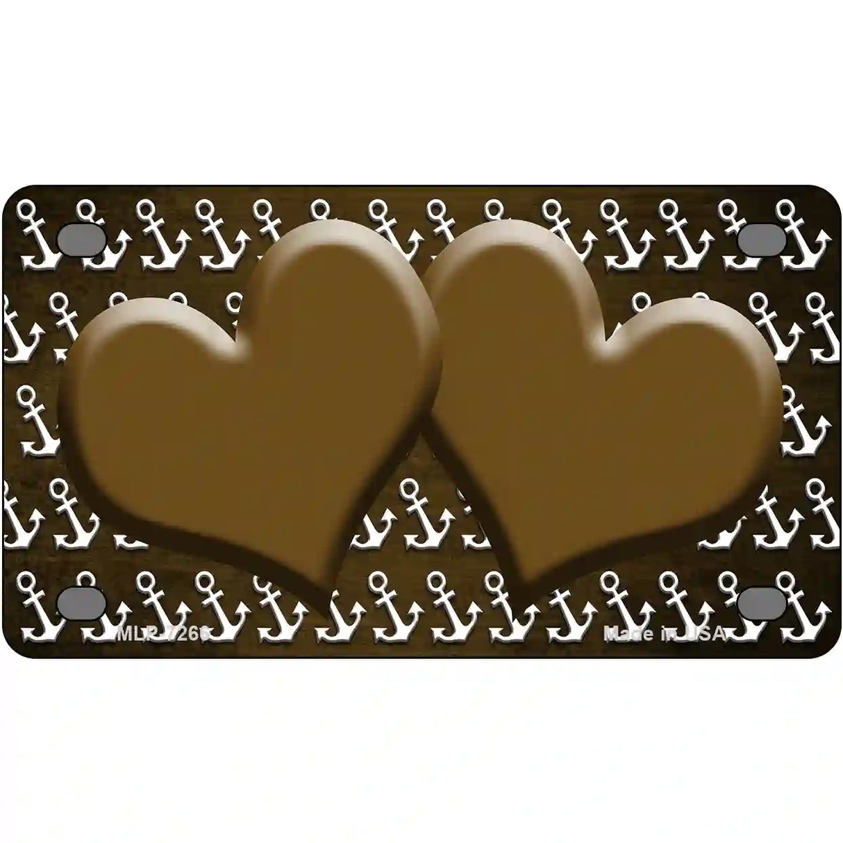 Brown White Anchor Hearts Oil Rubbed Metal Novelty License Plate 4" x 2.2" (MLP)