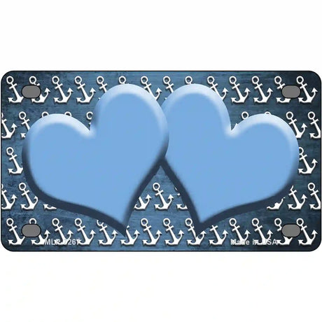 Light Blue White Anchor Hearts Oil Rubbed Metal Novelty License Plate 4" x 2.2" (MLP)