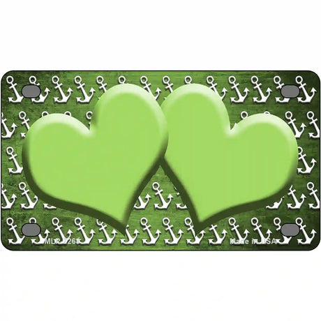 Lime Green White Anchor Hearts Oil Rubbed Metal Novelty License Plate 4" x 2.2" (MLP)