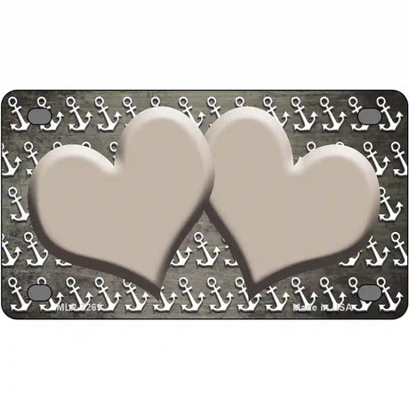 Tan White Anchor Hearts Oil Rubbed Metal Novelty License Plate 4" x 2.2" (MLP)