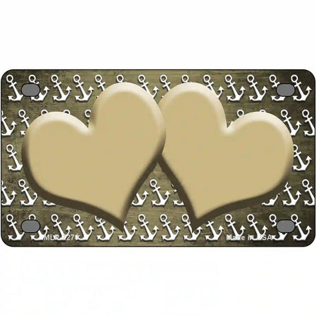 Gold White Anchor Hearts Oil Rubbed Metal Novelty License Plate 4" x 2.2" (MLP)