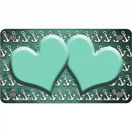 Mint White Anchor Hearts Oil Rubbed Metal Novelty License Plate 4" x 2.2" (MLP)