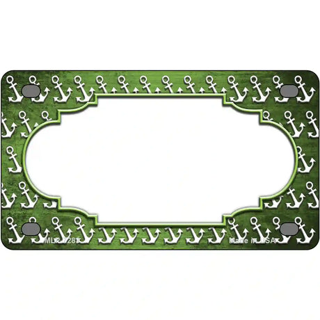 Lime Green White Anchor Scallop Oil Rubbed Metal Novelty License Plate 4" x 2.2" (MLP)