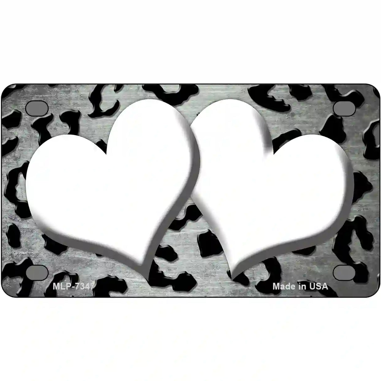 White Black Cheetah Hearts Oil Rubbed Metal Novelty License Plate 4" x 2.2" (MLP)