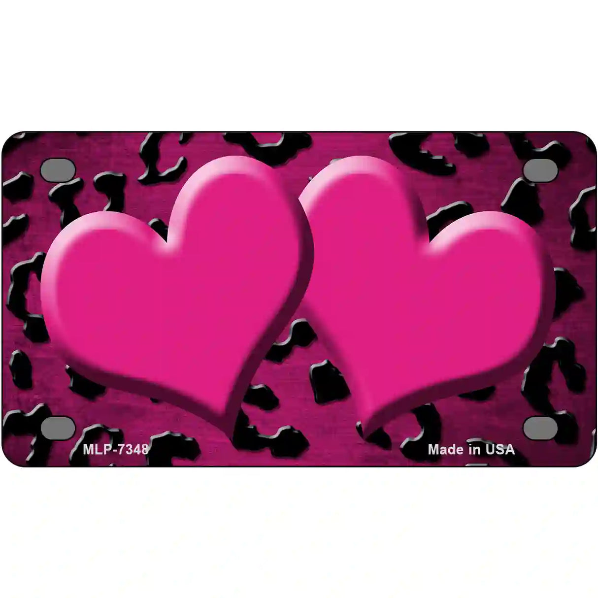 Pink Black Cheetah Hearts Oil Rubbed Metal Novelty License Plate 4" x 2.2" (MLP)