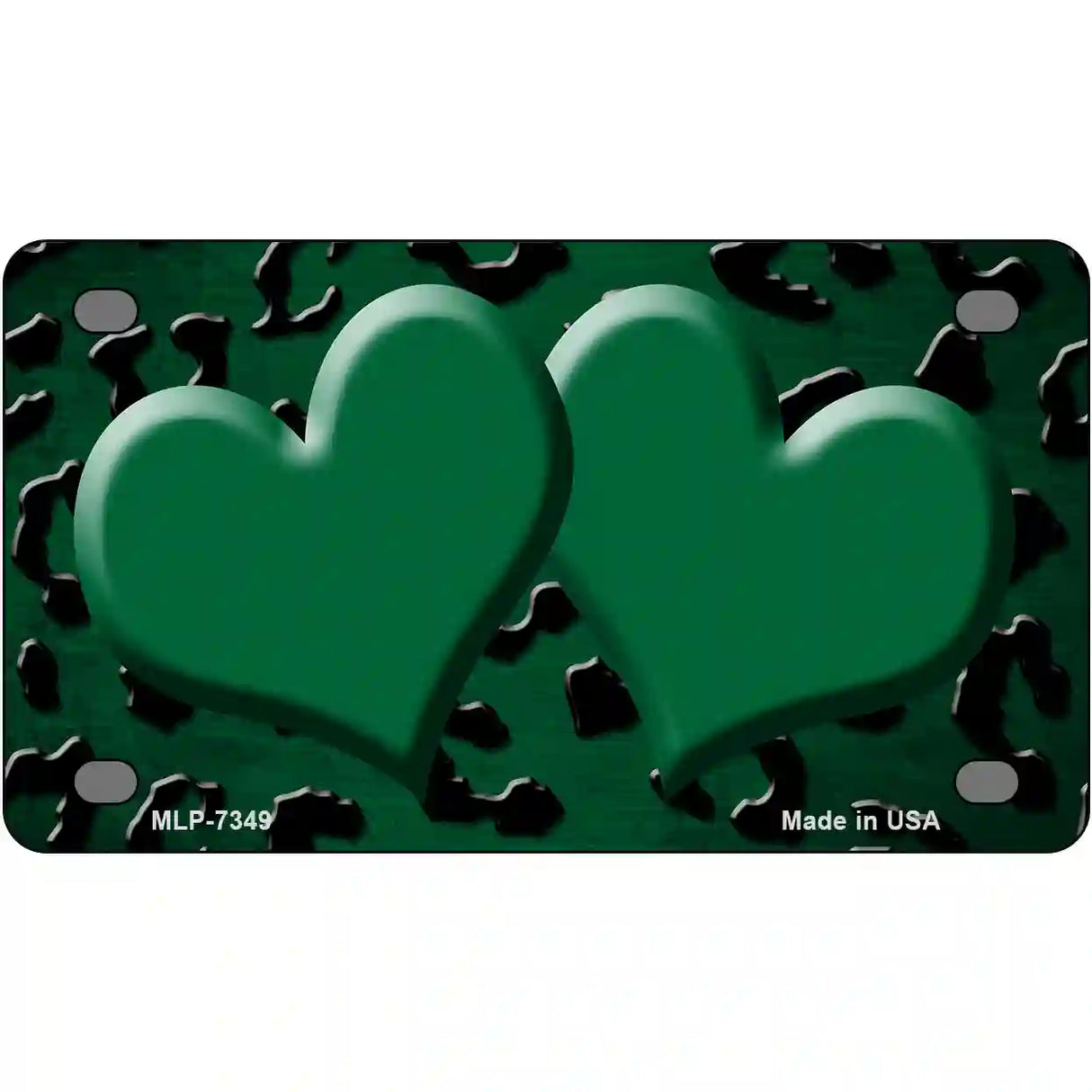 Green Black Cheetah Hearts Oil Rubbed Metal Novelty License Plate 4" x 2.2" (MLP)