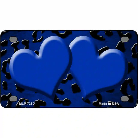 Blue Black Cheetah Hearts Oil Rubbed Metal Novelty License Plate 4" x 2.2" (MLP)