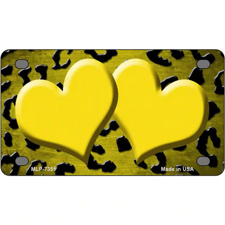 Yellow Black Cheetah Hearts Oil Rubbed Metal Novelty License Plate 4" x 2.2" (MLP)