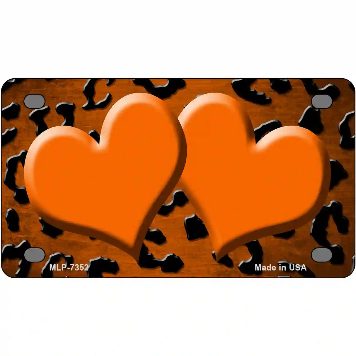 Orange Black Cheetah Hearts Oil Rubbed Metal Novelty License Plate 4" x 2.2" (MLP)