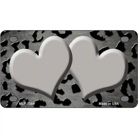 Gray Black Cheetah Hearts Oil Rubbed Metal Novelty License Plate 4" x 2.2" (MLP)