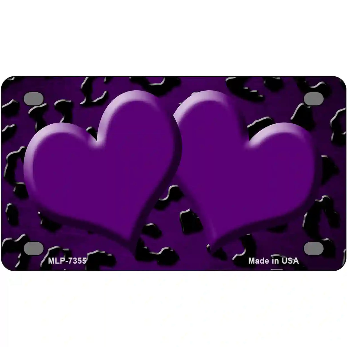 Purple Black Cheetah Hearts Oil Rubbed Metal Novelty License Plate 4" x 2.2" (MLP)