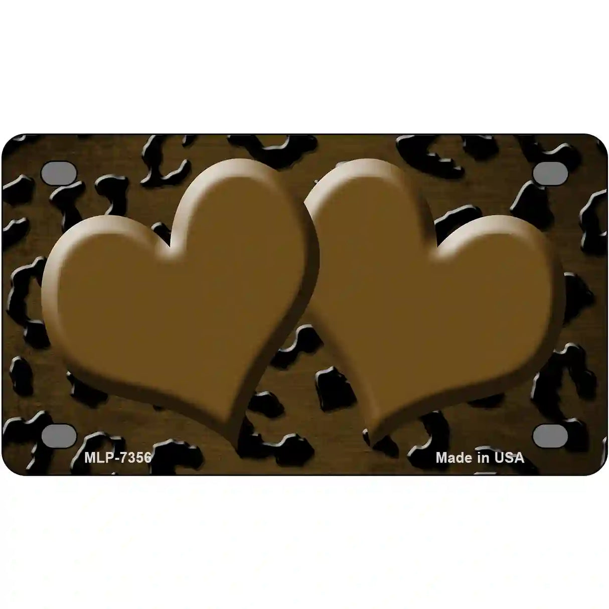 Brown Black Cheetah Hearts Oil Rubbed Metal Novelty License Plate 4" x 2.2" (MLP)