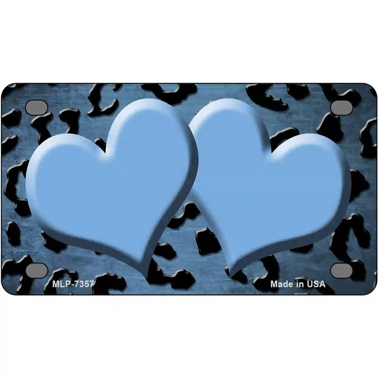 Light Blue Black Cheetah Hearts Oil Rubbed Metal Novelty License Plate 4" x 2.2" (MLP)