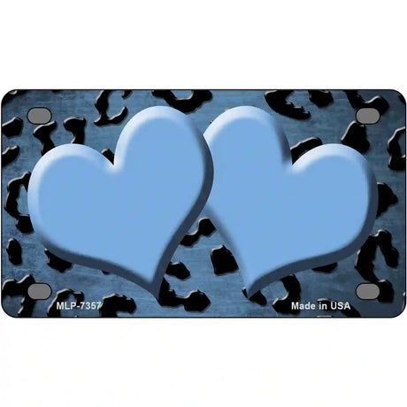 Light Blue Black Cheetah Hearts Oil Rubbed Metal Novelty License Plate 4" x 2.2" (MLP)