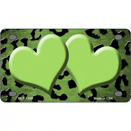 Lime Green Black Cheetah Hearts Oil Rubbed Metal Novelty License Plate 4" x 2.2" (MLP)