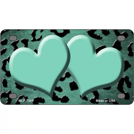 Mint Black Cheetah Hearts Oil Rubbed Metal Novelty License Plate 4" x 2.2" (MLP)