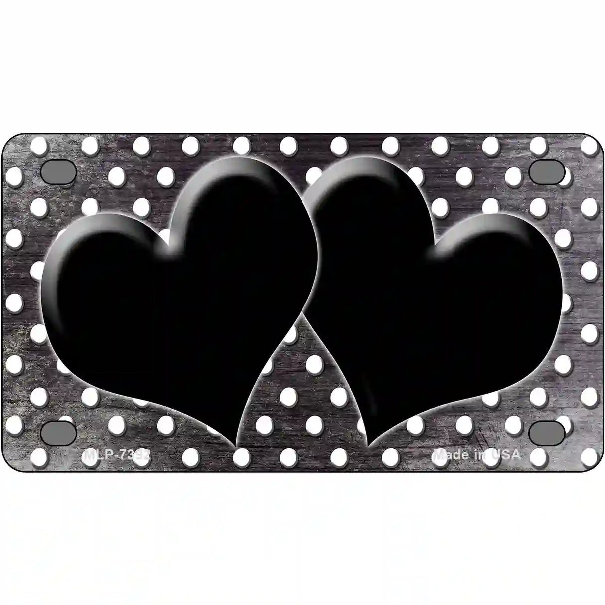 Black White Small Dots Hearts Oil Rubbed Metal Novelty License Plate 4" x 2.2" (MLP)