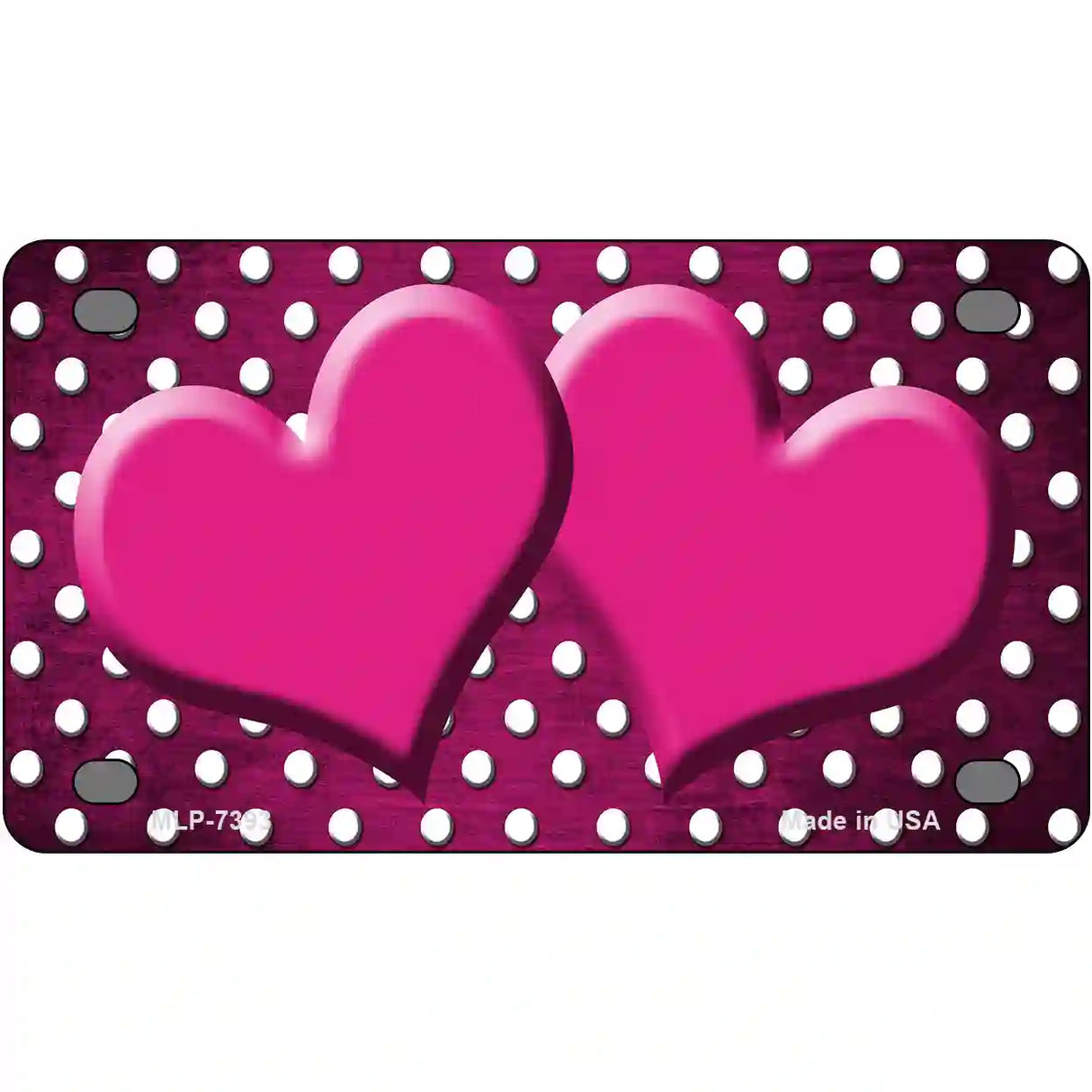 Pink White Small Dots Hearts Oil Rubbed Metal Novelty License Plate 4" x 2.2" (MLP)