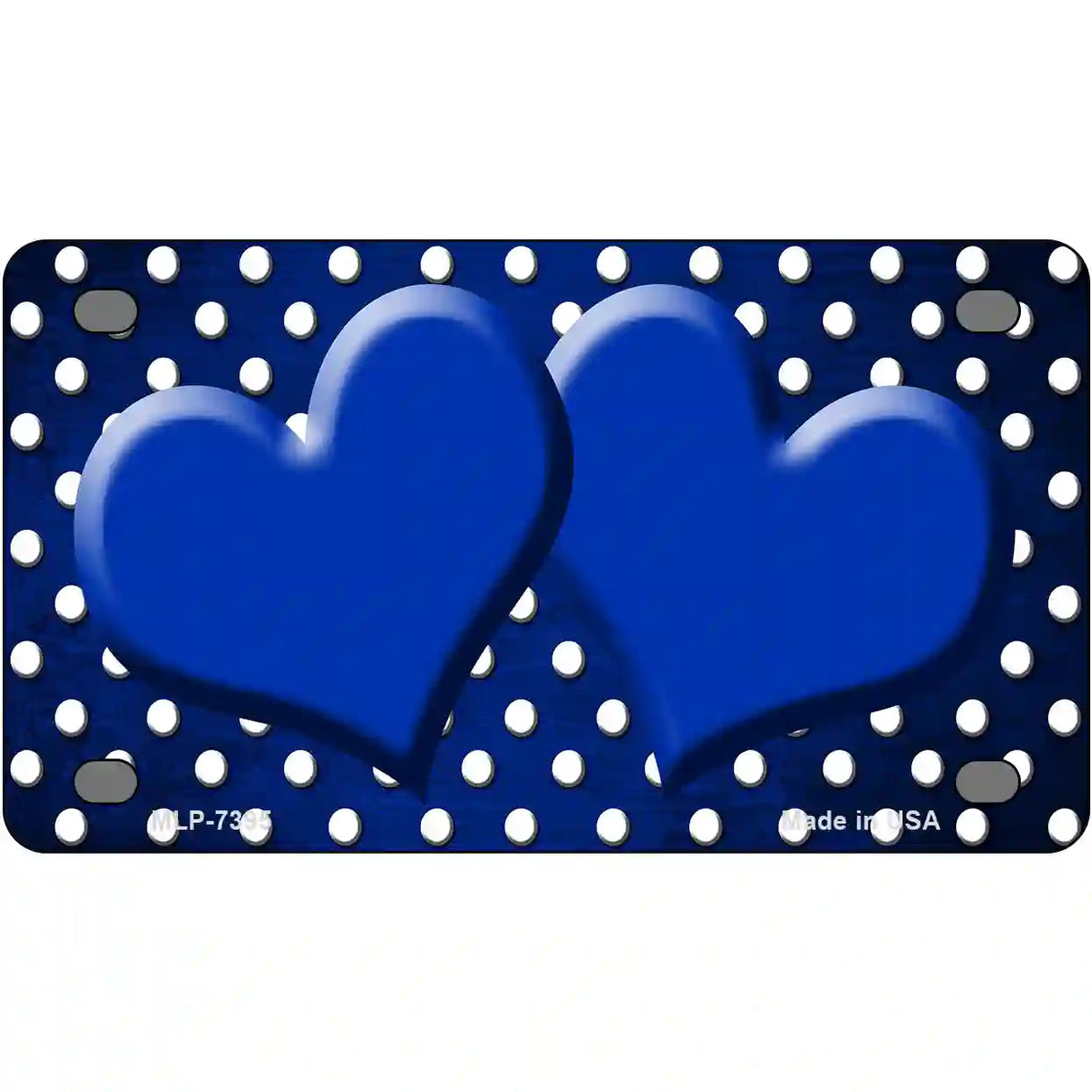 Blue White Small Dots Hearts Oil Rubbed Metal Novelty License Plate 4" x 2.2" (MLP)