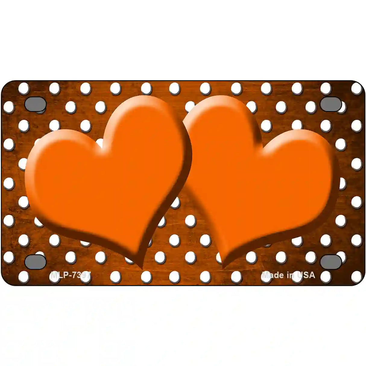 Orange White Small Dots Hearts Oil Rubbed Metal Novelty License Plate 4" x 2.2" (MLP)