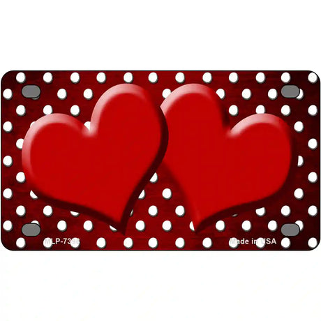 Red White Small Dots Hearts Oil Rubbed Metal Novelty License Plate 4" x 2.2" (MLP)