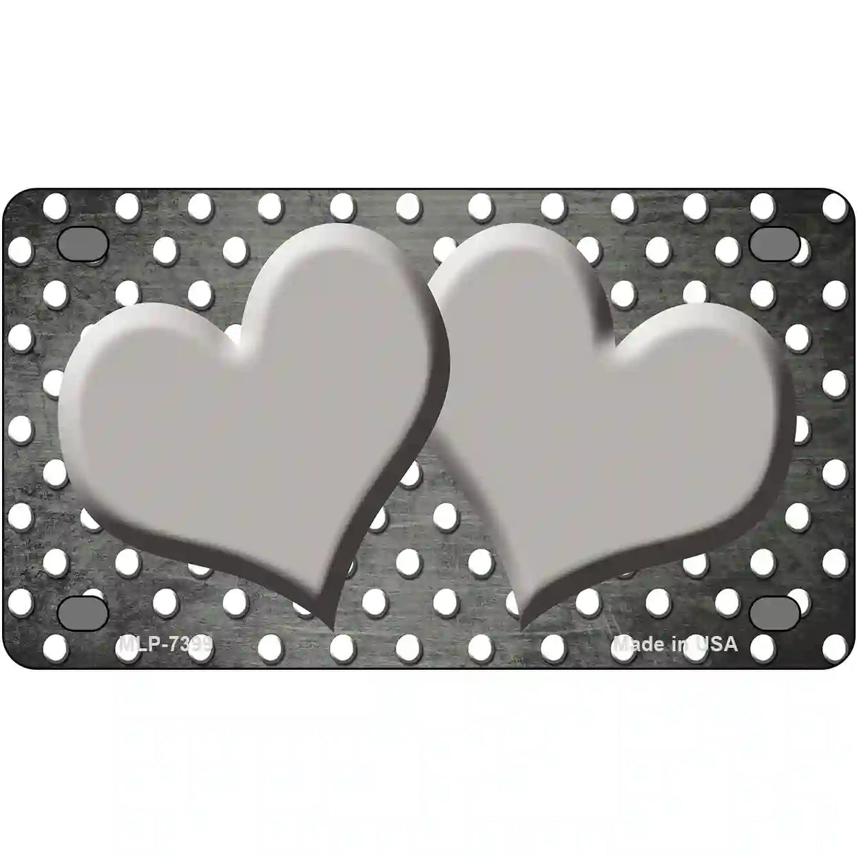 Gray White Small Dots Hearts Oil Rubbed Metal Novelty License Plate 4" x 2.2" (MLP)