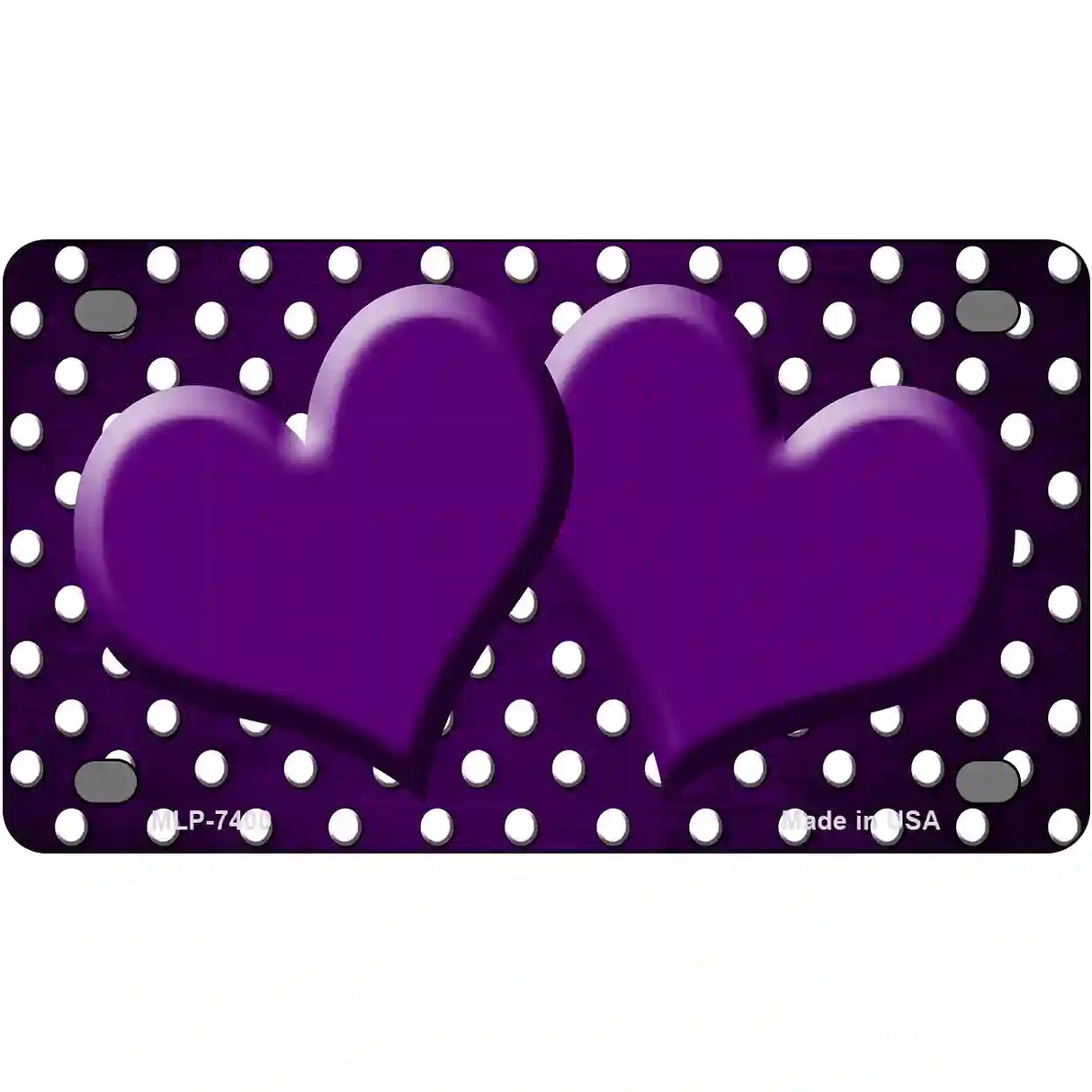 Purple White Small Dots Hearts Oil Rubbed Metal Novelty License Plate 4" x 2.2" (MLP)