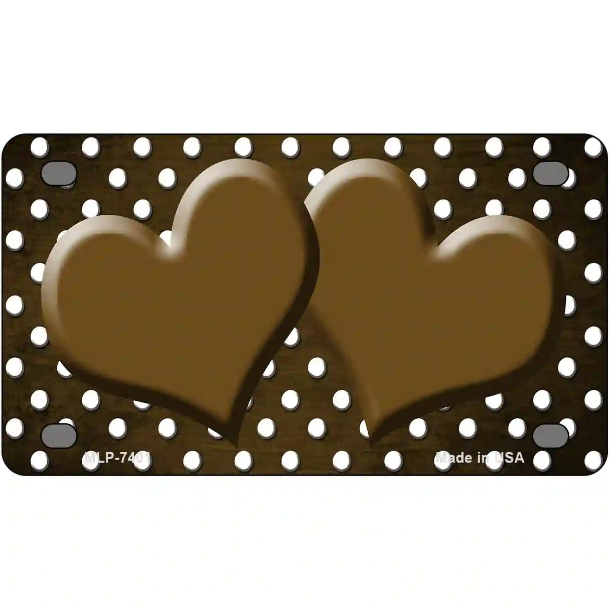 Brown White Small Dots Hearts Oil Rubbed Metal Novelty License Plate 4" x 2.2" (MLP)