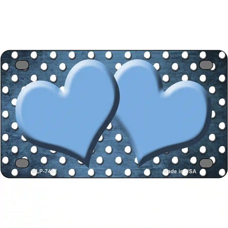 Light Blue White Small Dots Hearts Oil Rubbed Metal Novelty License Plate 4" x 2.2" (MLP)