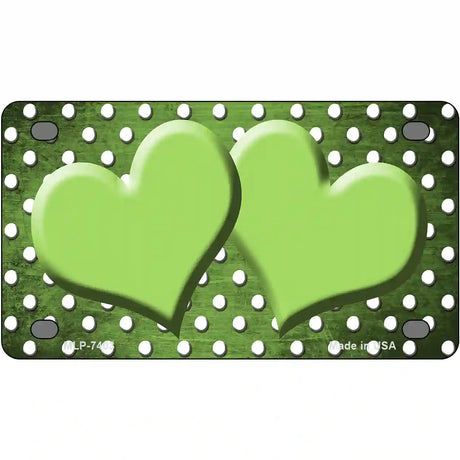 Lime Green White Small Dots Hearts Oil Rubbed Metal Novelty License Plate 4" x 2.2" (MLP)