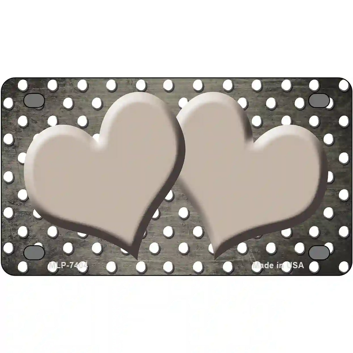 Tan White Small Dots Hearts Oil Rubbed Metal Novelty License Plate 4" x 2.2" (MLP)