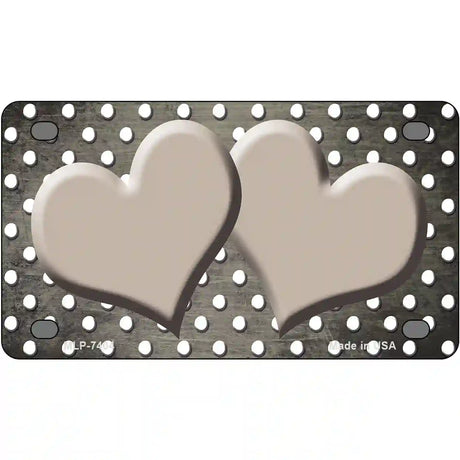 Tan White Small Dots Hearts Oil Rubbed Metal Novelty License Plate 4" x 2.2" (MLP)