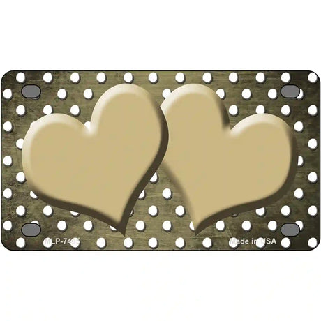 Gold White Small Dots Hearts Oil Rubbed Metal Novelty License Plate 4" x 2.2" (MLP)