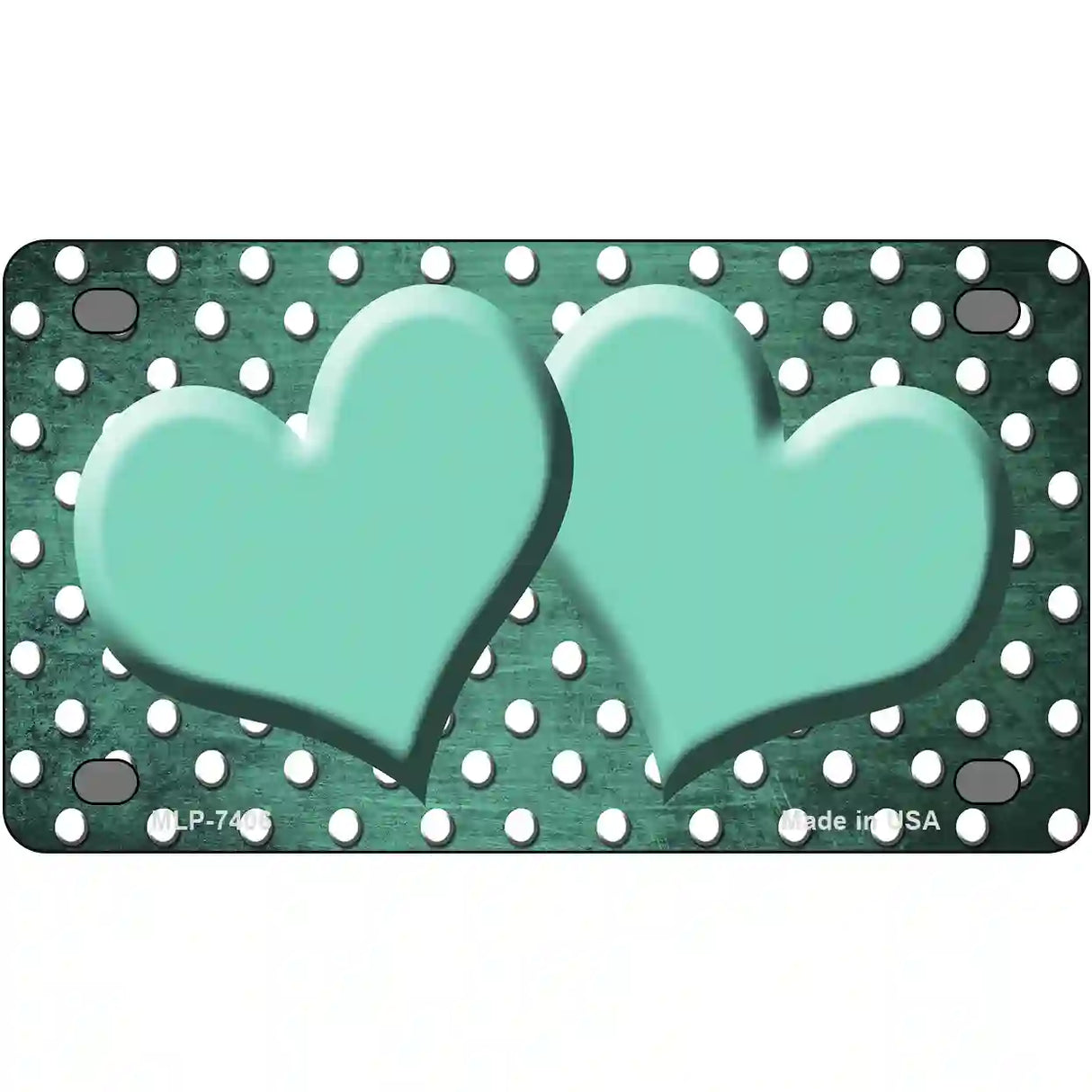 Mint White Small Dots Hearts Oil Rubbed Metal Novelty License Plate 4" x 2.2" (MLP)