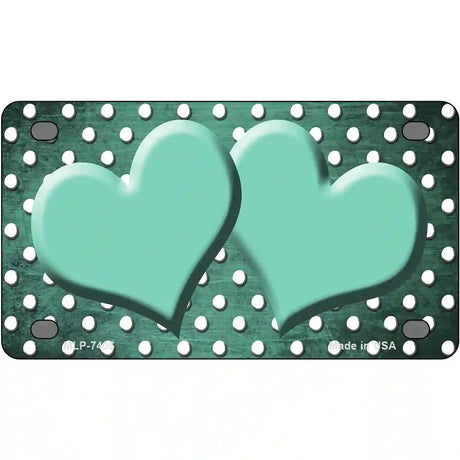 Mint White Small Dots Hearts Oil Rubbed Metal Novelty License Plate 4" x 2.2" (MLP)