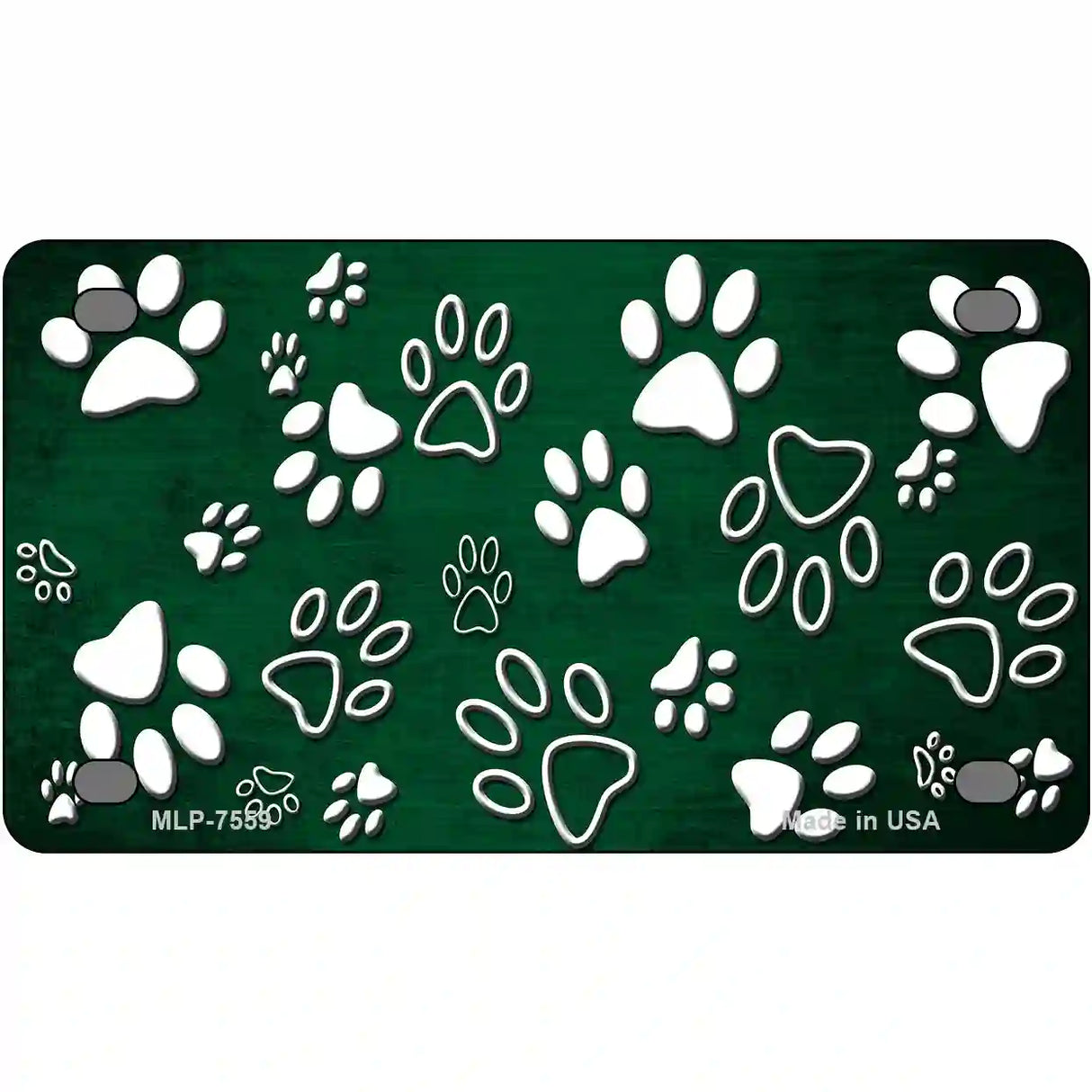 Green White Paw Oil Rubbed Metal Novelty License Plate 4" x 2.2" (MLP)