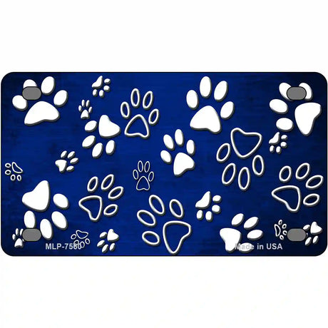 Blue White Paw Oil Rubbed Metal Novelty License Plate 4" x 2.2" (MLP)