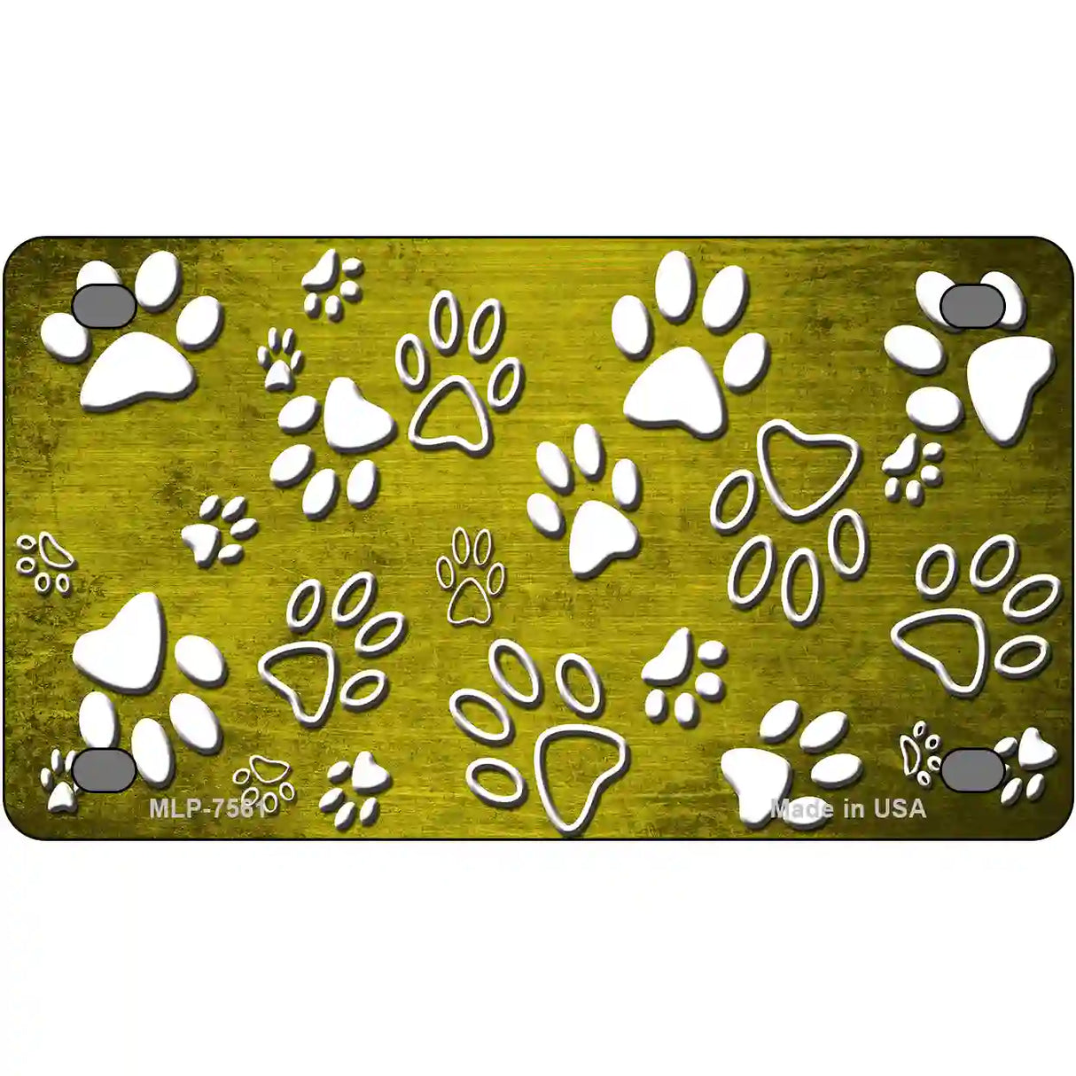 Yellow White Paw Oil Rubbed Metal Novelty License Plate 4" x 2.2" (MLP)