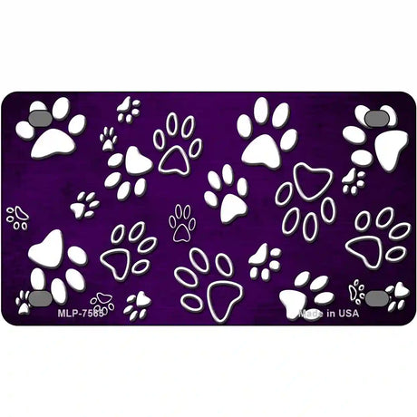 Purple White Paw Oil Rubbed Metal Novelty License Plate 4" x 2.2" (MLP)