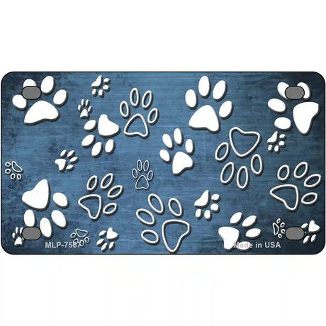 Light Blue White Paw Oil Rubbed Metal Novelty License Plate 4" x 2.2" (MLP)