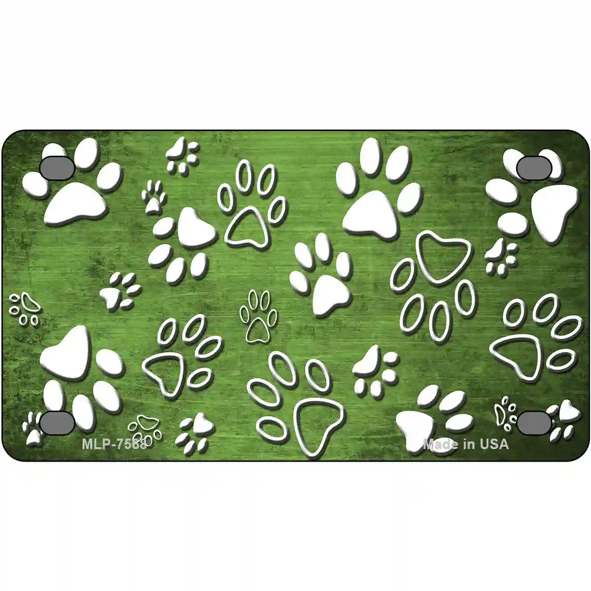 Lime Green White Paw Oil Rubbed Metal Novelty License Plate 4" x 2.2" (MLP)