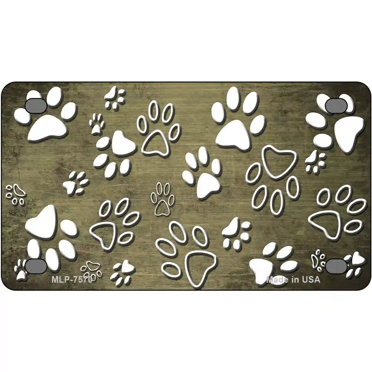 Gold White Paw Oil Rubbed Metal Novelty License Plate 4" x 2.2" (MLP)