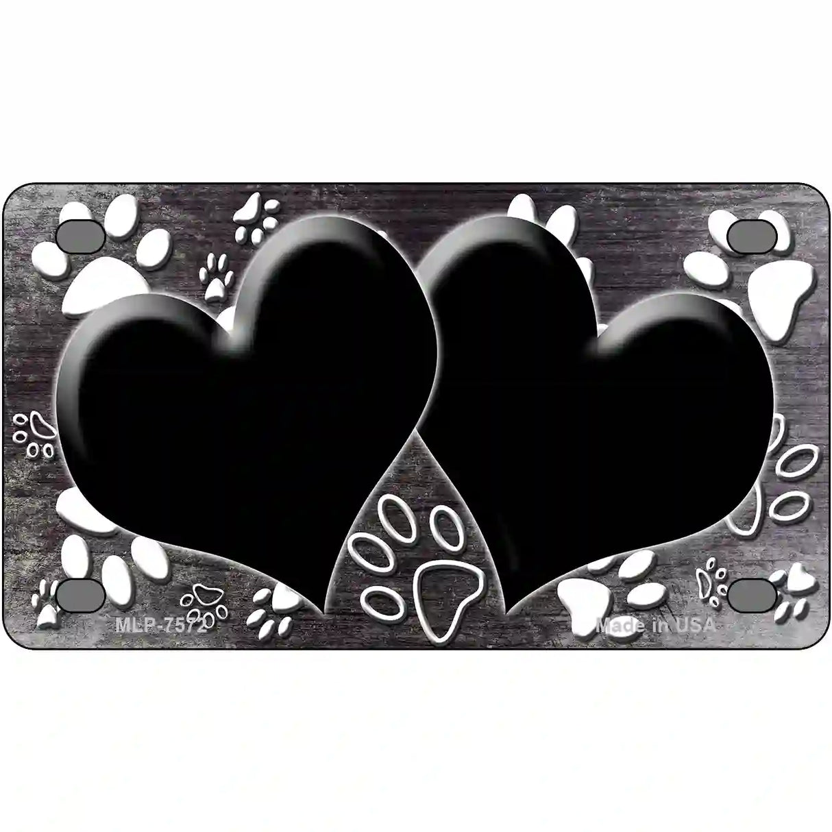 Paw Heart Black White Metal Novelty License Plate 4" x 2.2" (MLP)