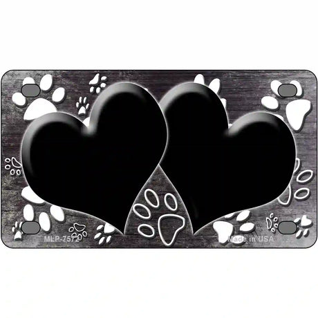 Paw Heart Black White Metal Novelty License Plate 4" x 2.2" (MLP)