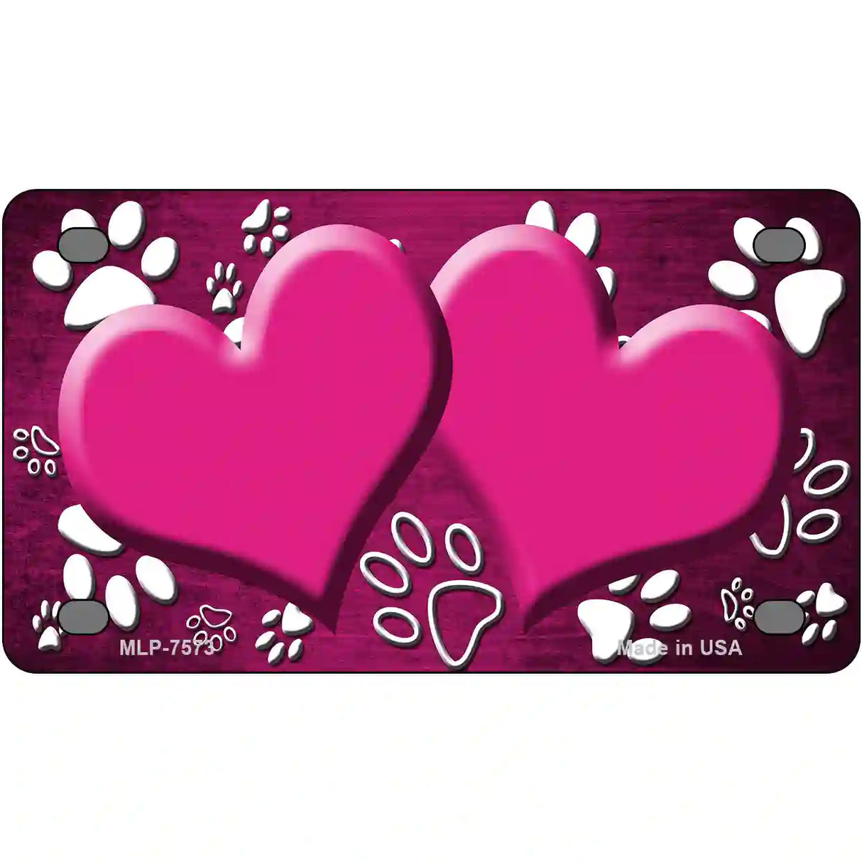 Paw Heart Pink White Metal Novelty License Plate 4" x 2.2" (MLP)