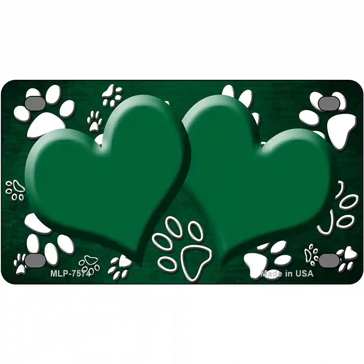 Paw Heart Green White Metal Novelty License Plate 4" x 2.2" (MLP)