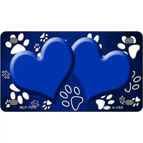 Paw Heart Blue White Metal Novelty License Plate 4" x 2.2" (MLP)