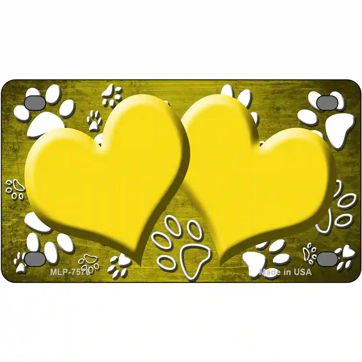 Paw Heart Yellow White Metal Novelty License Plate 4" x 2.2" (MLP)